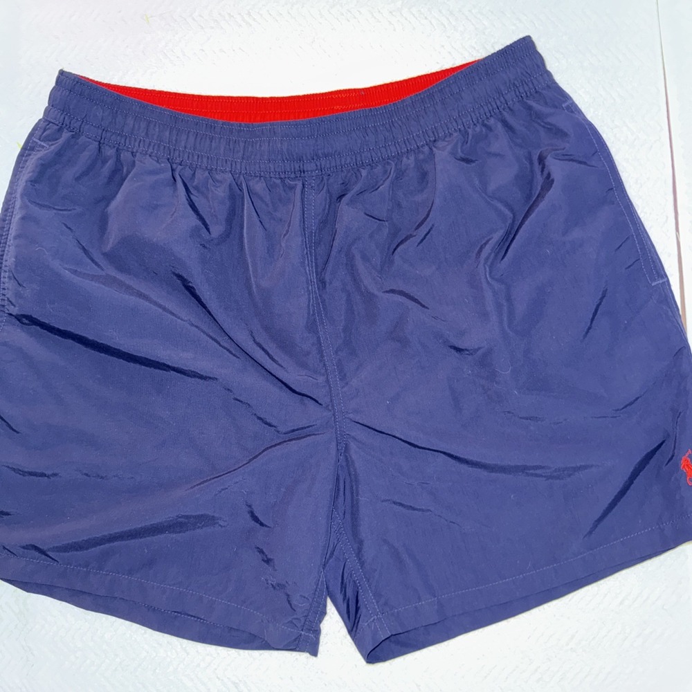 Polo Ralph Lauren Men Swim Trunks XXL Navy Blue Red Pony Logo Mesh Lined Classic